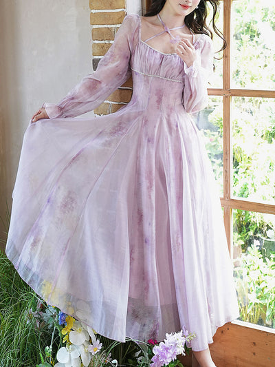 Purple Square Neck Butterfly Vintage Fairy Dress