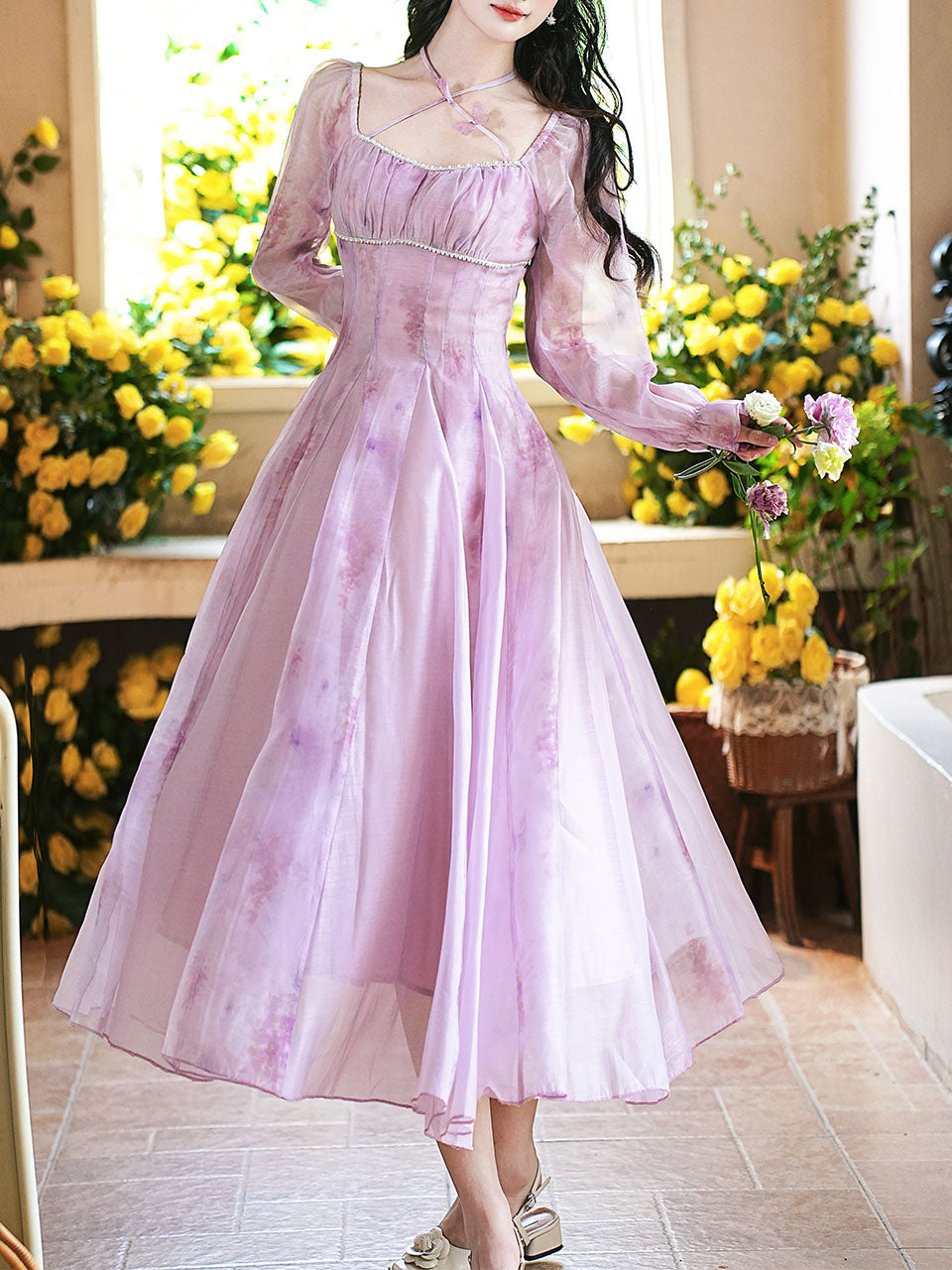 Purple Square Neck Butterfly Vintage Fairy Dress