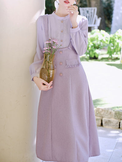 Lilac Fake Two-piece Long Sleeve Vintage 1950S Swing Dress