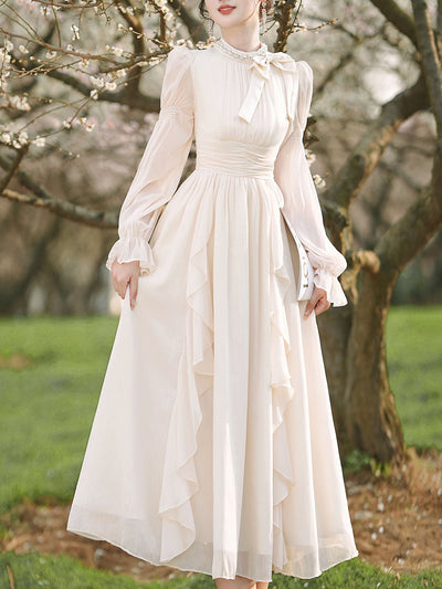 Apricot Bow Collar Wedding Vintage Fairy Dress