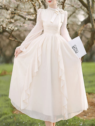 Apricot Bow Collar Wedding Vintage Fairy Dress