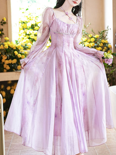 Purple Square Neck Butterfly Vintage Fairy Dress