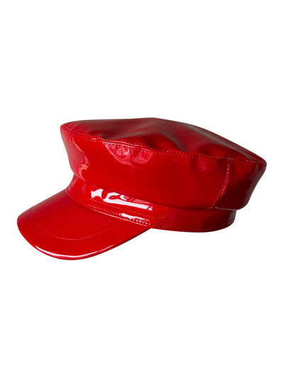 Red Patent Leather Biker Hat