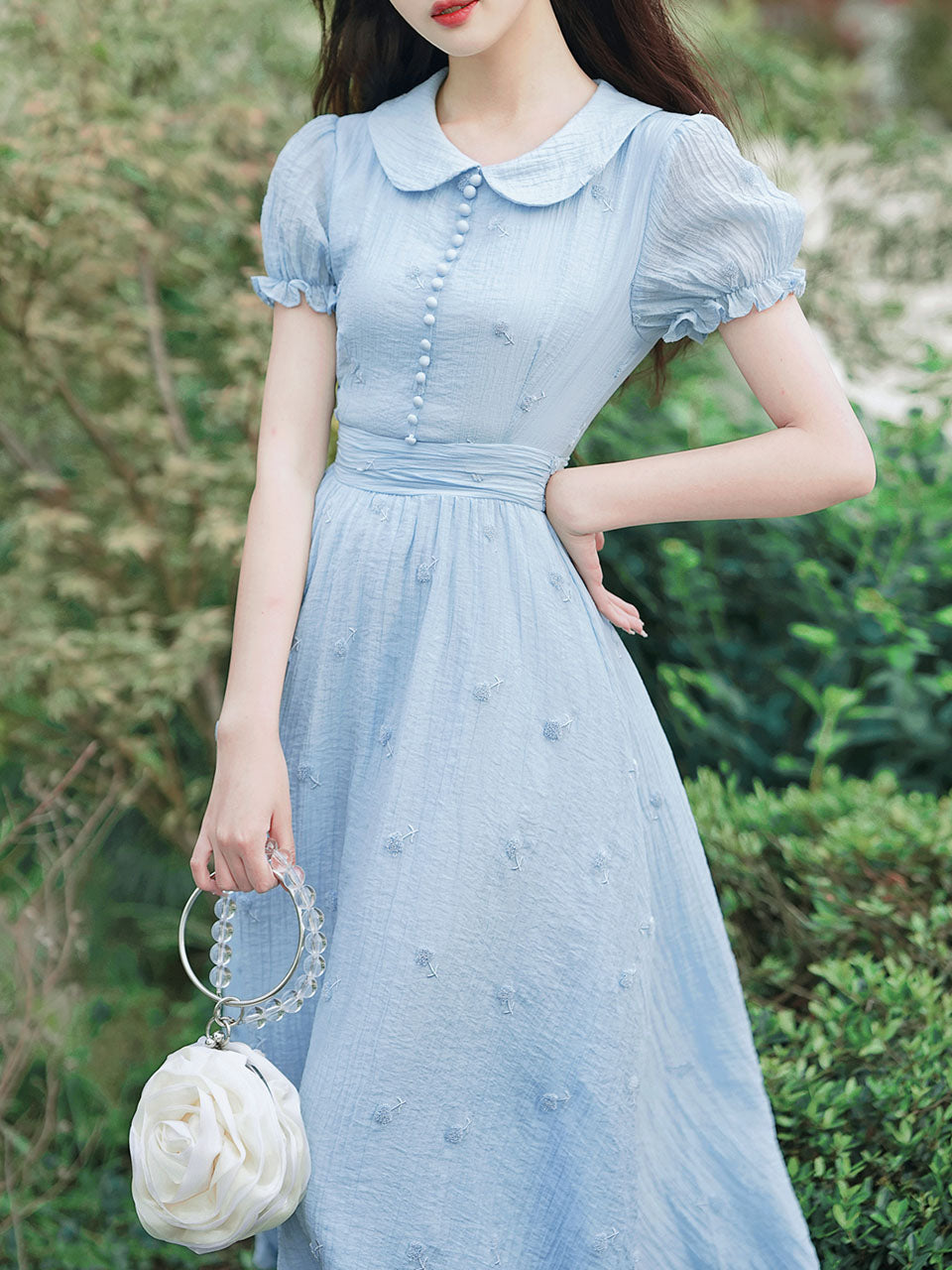 Baby Blue Dandelion Embroidery Peter Pan Collar Vintage Dress