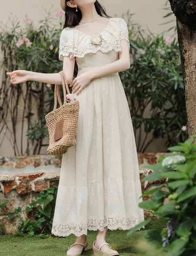 Apricot Lace Rose Edwardian Revival Dress