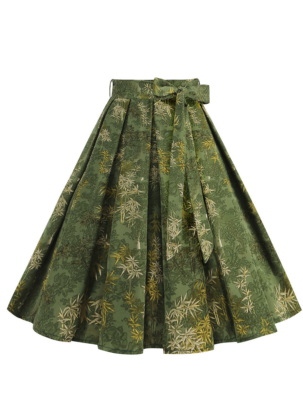 1950S Green High Waist Pleated Swing Skirt