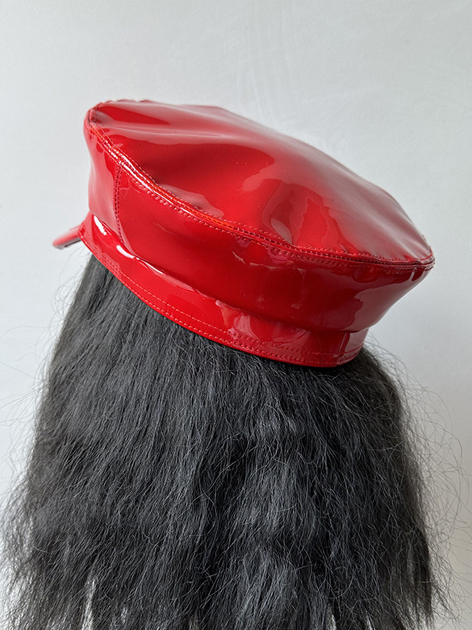 Red Patent Leather Biker Hat