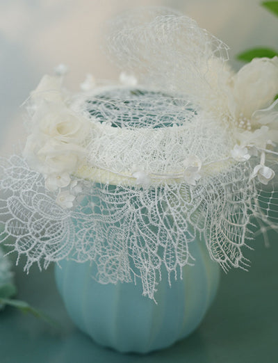 Hand-Woven Mesh Decorative Linen Lace White Wedding Hat