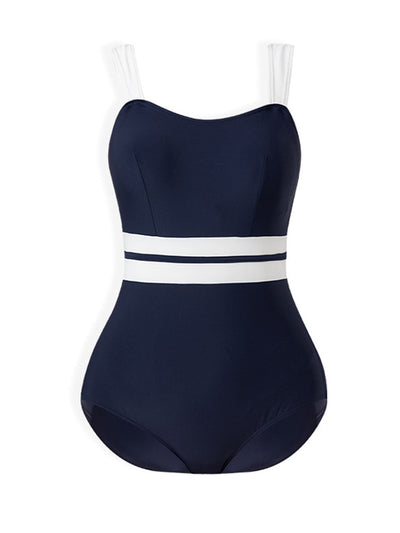 Navy Retro Audrey Hepburn's Style One Piece Swimsuit