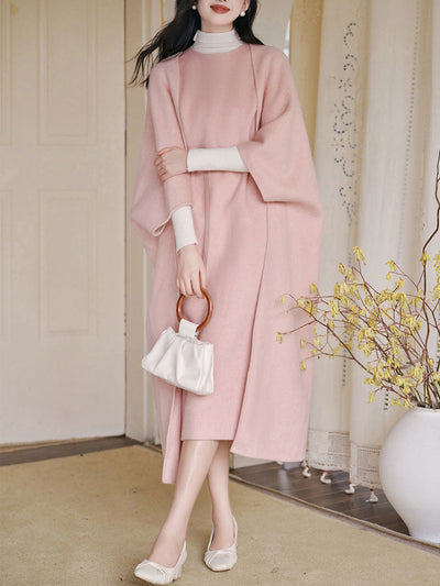 2PS Pink Vest Dress and Cape Wool Coat