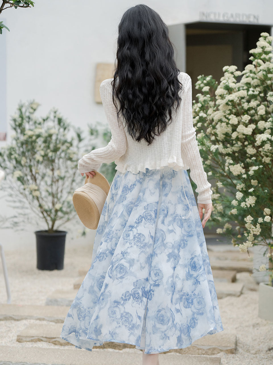 2PS Blue Rose Spaghetti Strap 1950S Vintage Dress With Long Sleeve Cardigan