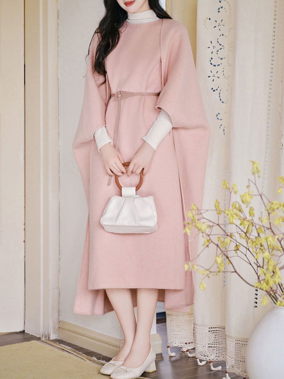 2PS Pink Vest Dress and Cape Wool Coat