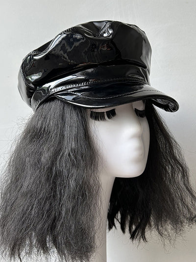 Red Patent Leather Biker Hat