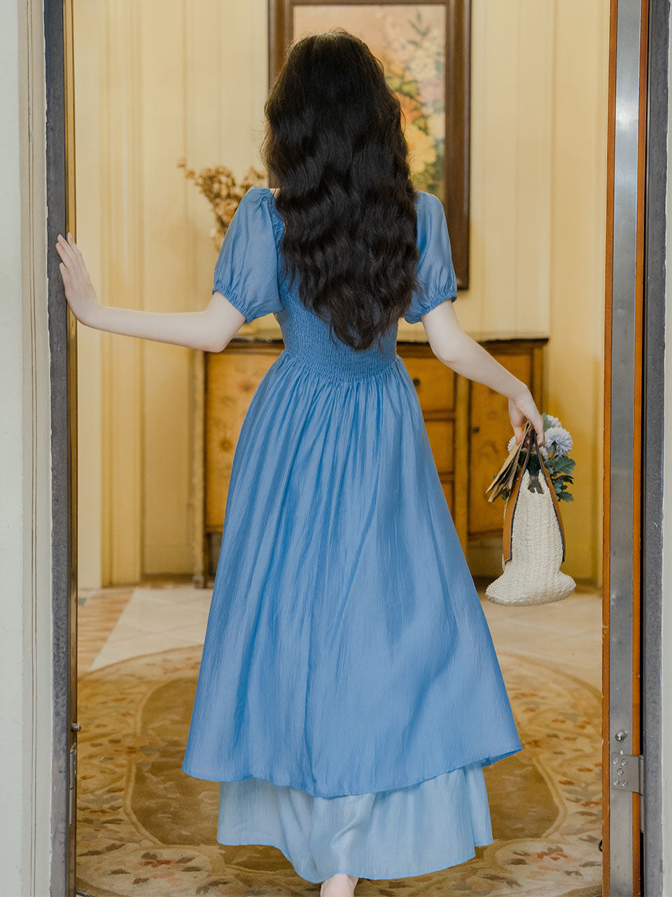 1950S Vintage Blue Square Collar Swing Dress Inspired The Little Mermaid