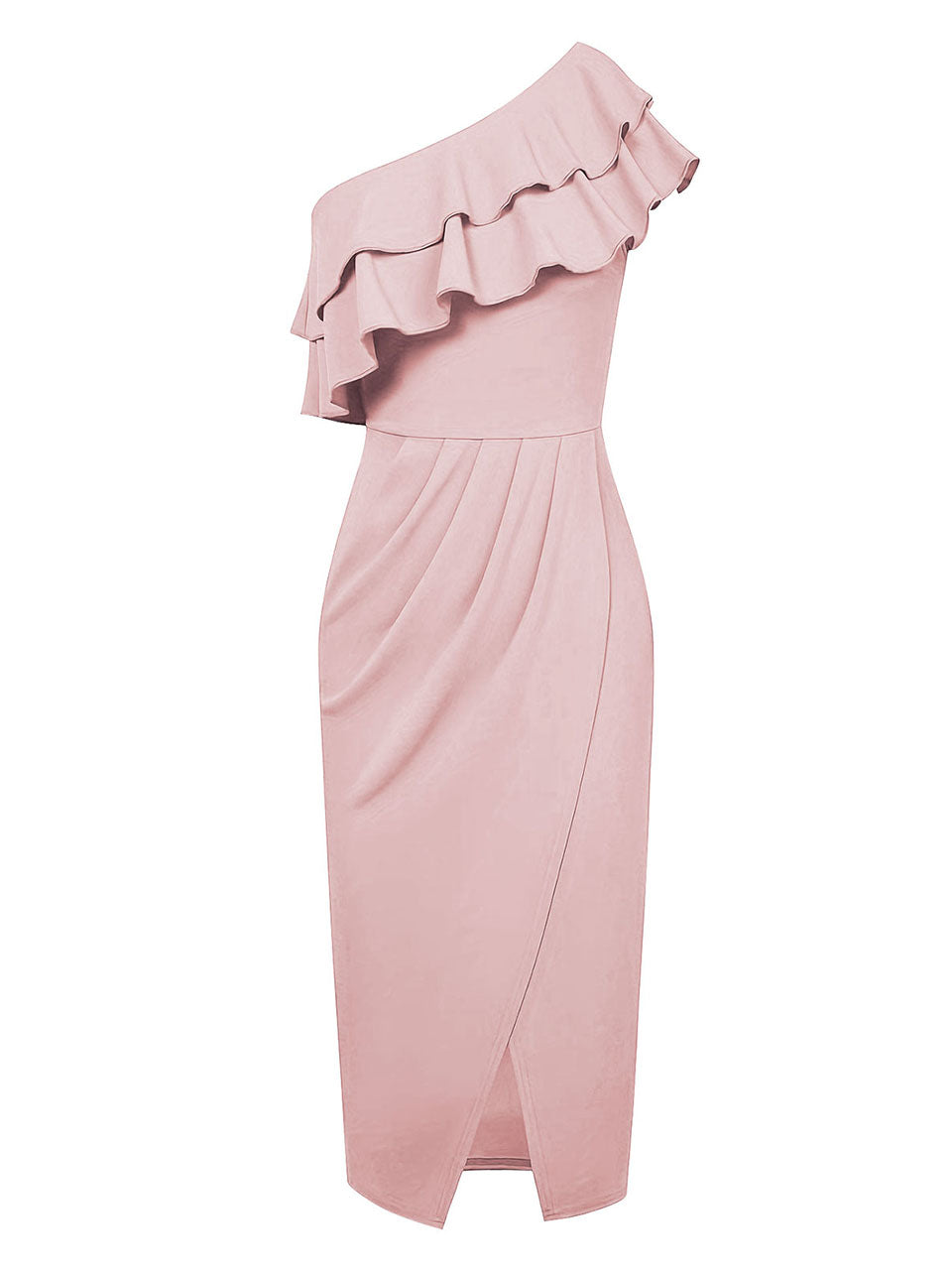 Pink One Shoulder 1950S Pink Ruffles Vintage Swing Dress