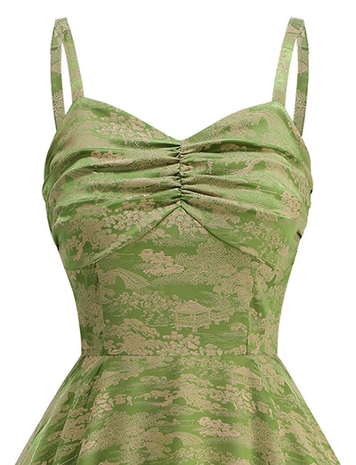 Green Spaghetti Strap Sleeveless 1950S Vinatge Dress