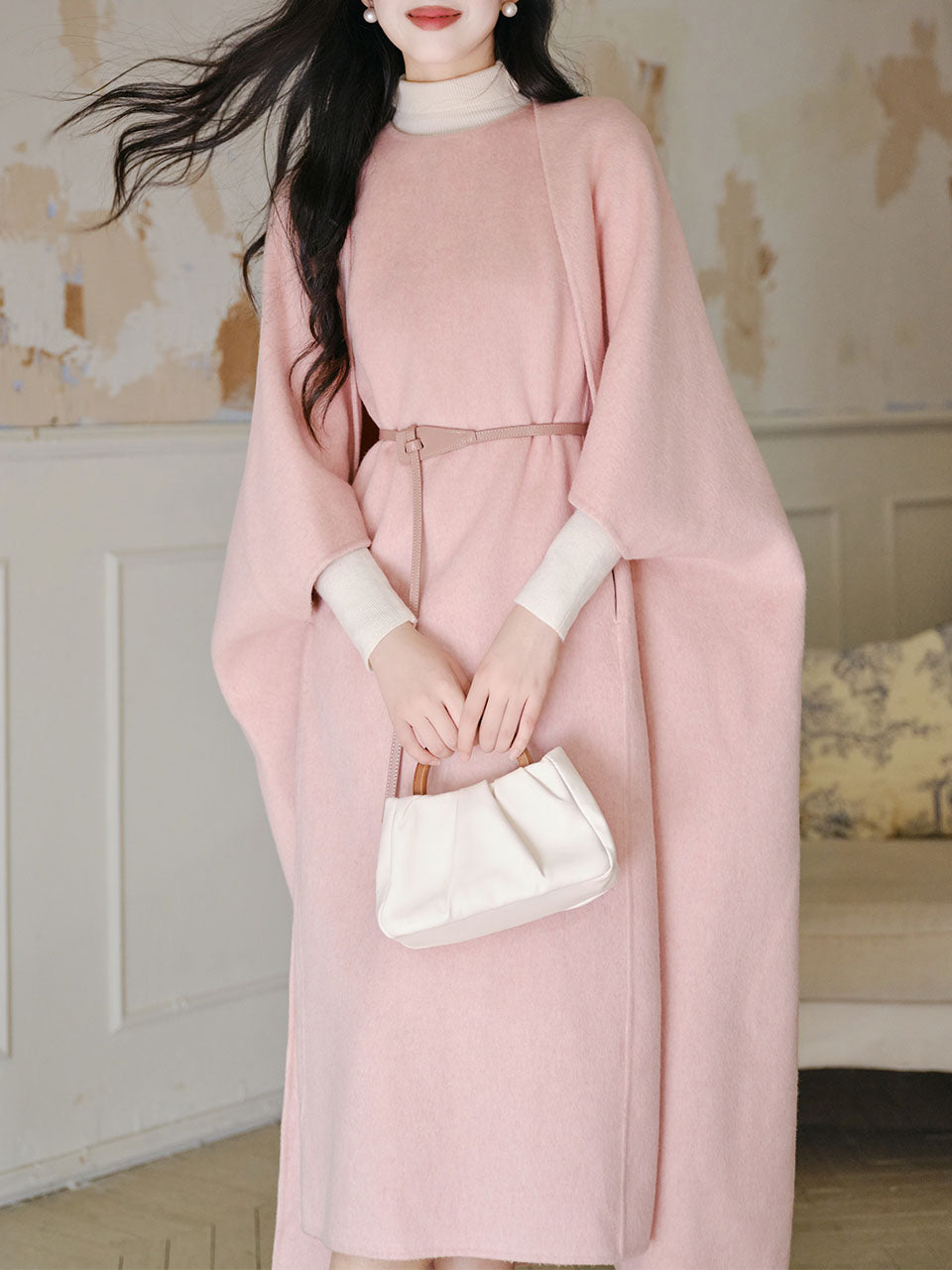 2PS Pink Vest Dress and Cape Wool Coat