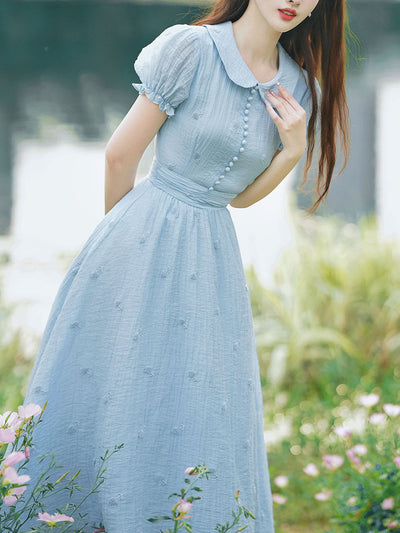 Baby Blue Dandelion Embroidery Peter Pan Collar Vintage Dress