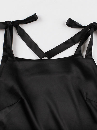 Black 1950S Bow Spaghetti Strap Vintage Swing Dress