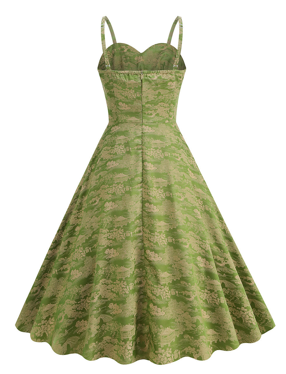 Green Spaghetti Strap Sleeveless 1950S Vinatge Dress