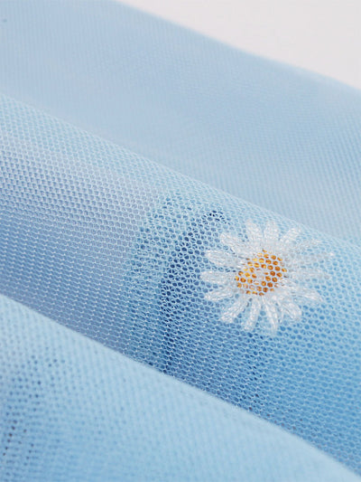 Blue Daisy Puff Sleeve Smocking 1950S Vintage Dress