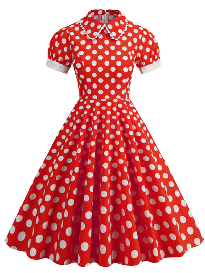 Minnie 1950s Peter Pan Polka Dot Swing Dress With Headband Gloves Set