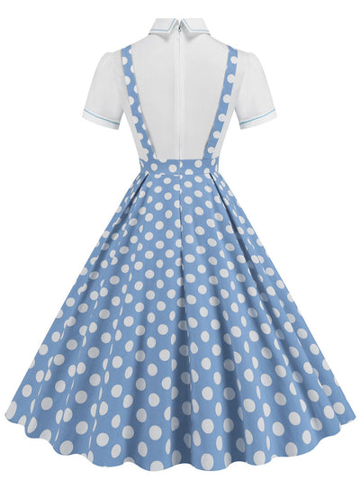 Yellow Polka Dots High Waist Audrey Hepburn Style Cocktail Suspender Swing Dress