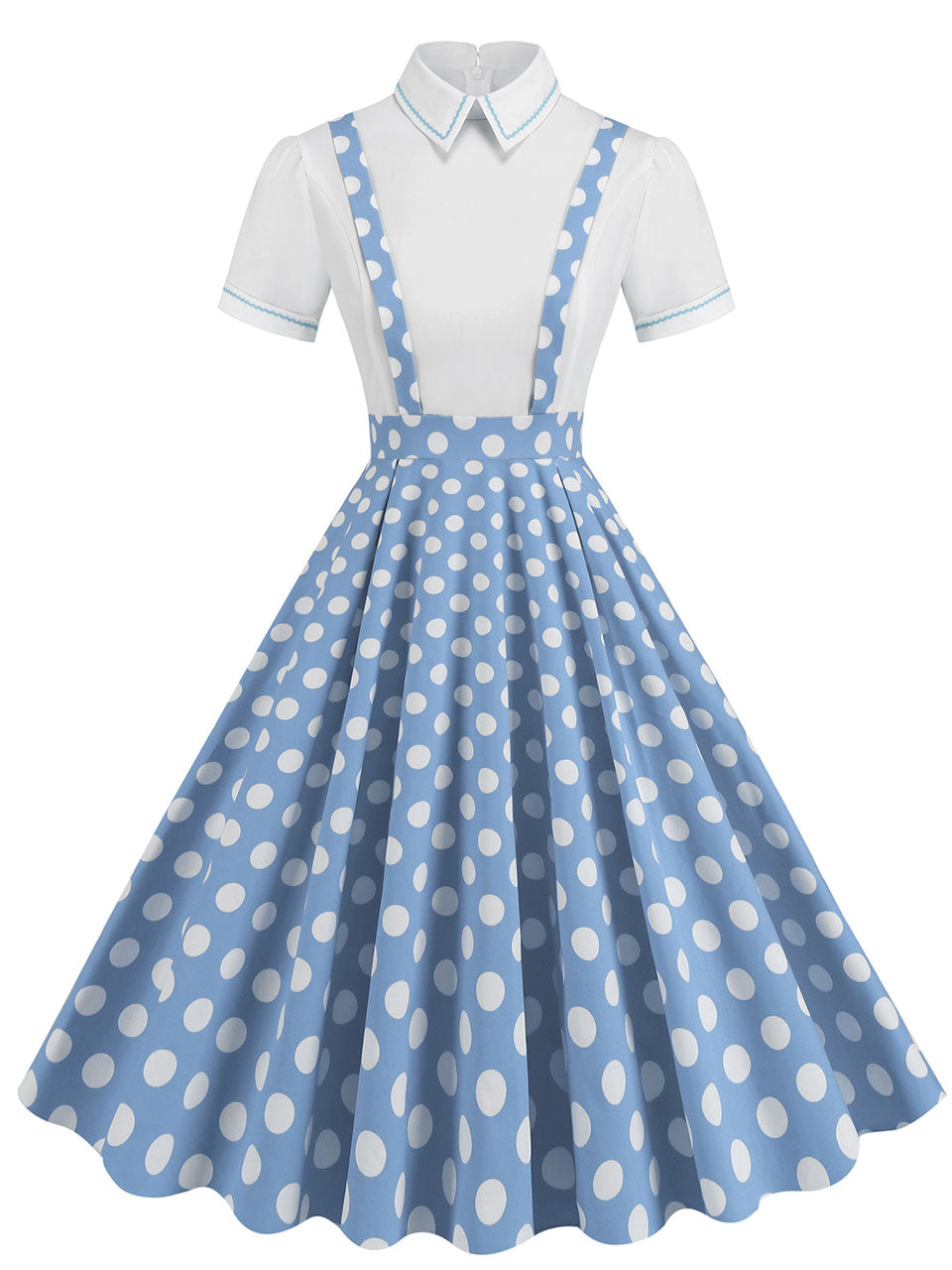 Yellow Polka Dots High Waist Audrey Hepburn Style Cocktail Suspender Swing Dress