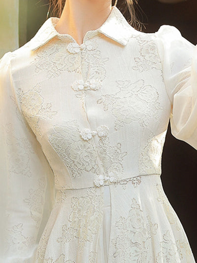 2PS Apricot Eton Collar Lace Swing Dress With Swing Skirt