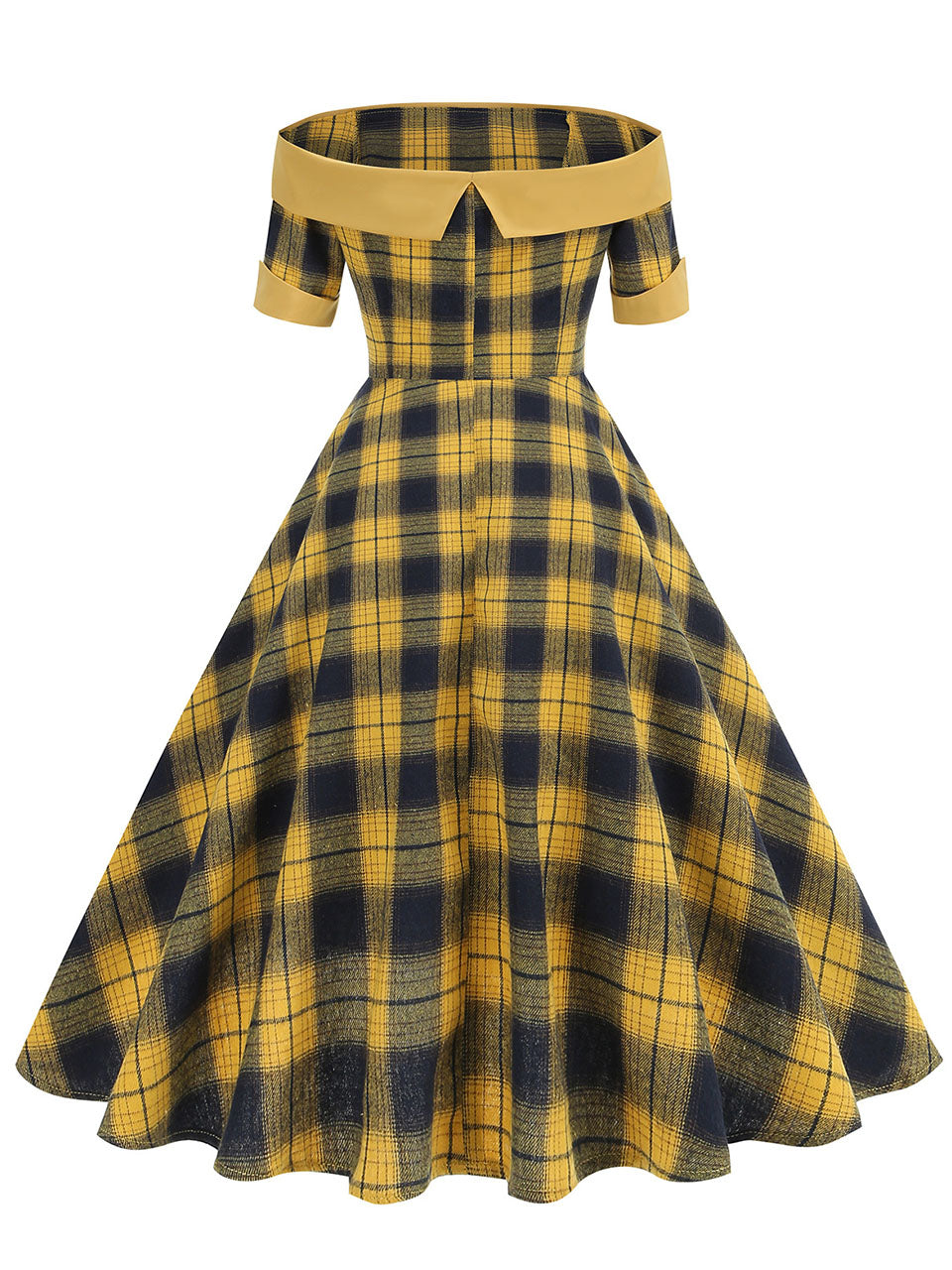 Off the Shoulder 1950s Plaid Vintage Swing Dress